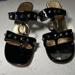 Dolce & Gabbana black, studded, kitten-heeled sandals. Size 37 1/2. From Italy